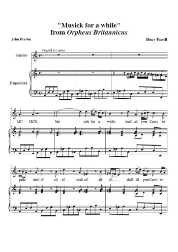 Musick for a while Partitions gratuites